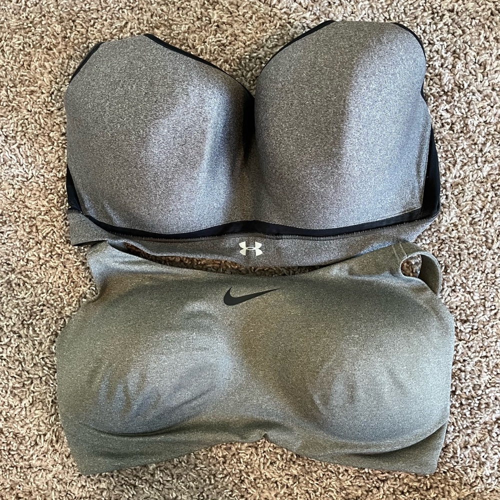 Nike & Under Armour Gray Molded Cup Sports Bra Bundle. NWOT